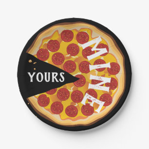Funny pepperoni pizza cute party red black paper plate