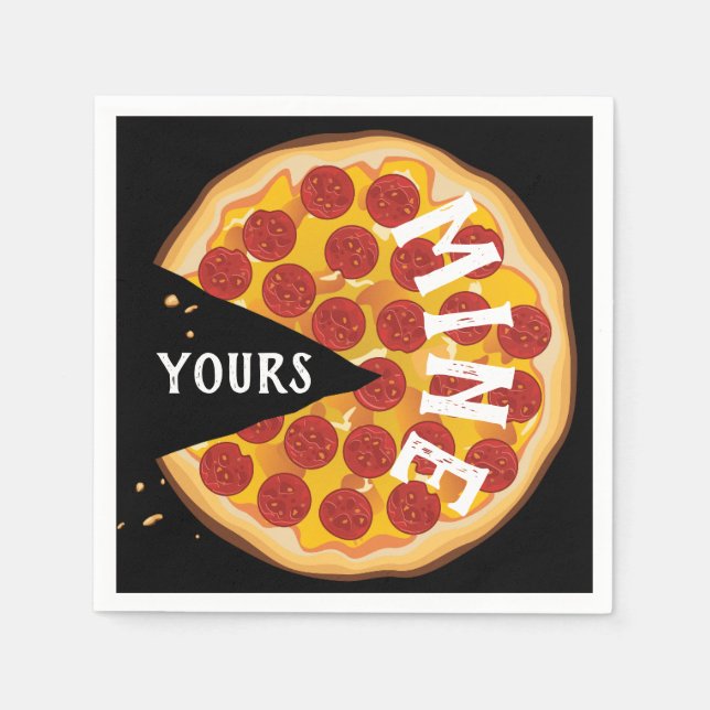 Funny pepperoni pizza cute quote red black napkin (Front)