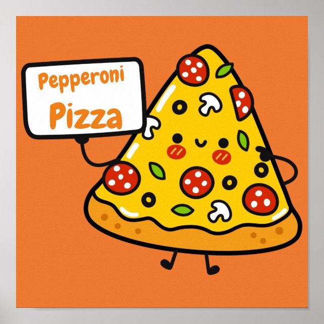 Funny pepperoni pizza orange colourful cute kids poster (Front)