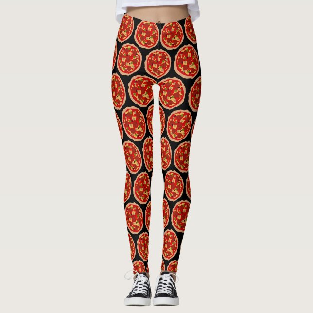 Funny pepperoni pizza print workout leggings (Front)