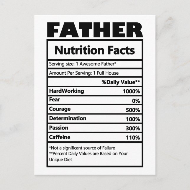 Funny Père Nutrition Facts Carte postale (Devant)