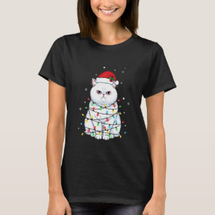 Funny Persian Cat Santa Hat Christmas Lights 1 T-Shirt