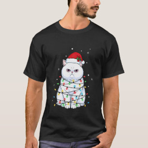 Funny Persian Cat Santa Hat Christmas Lights 1 T-Shirt