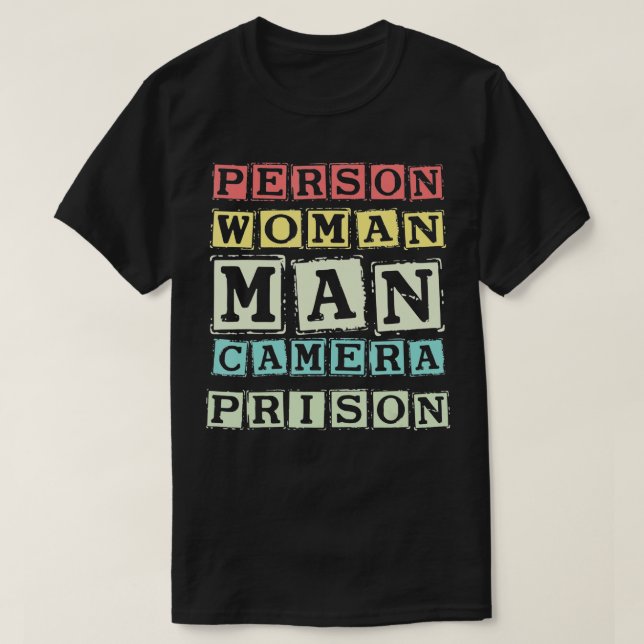 Funny Person, Woman, Man, Camera, Prison  T-Shirt (Design Front)