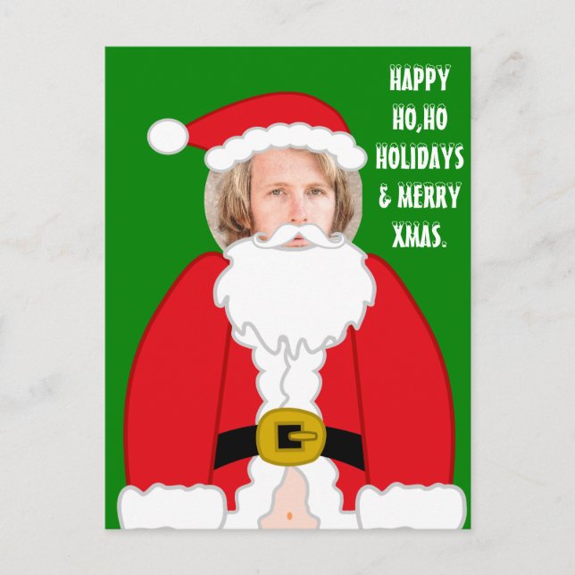 Funny personalised Santa's costume face in hole Postcard (Front)