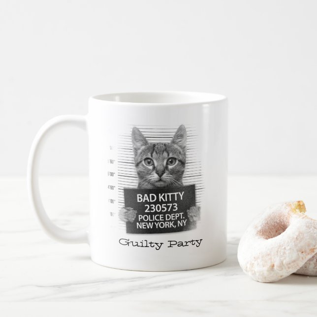 Funny Personalize Guilty Kitty Coffee Mug (With Donut)