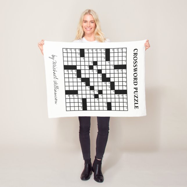 Funny Personalized Black White Crossword Puzzle Fleece Blanket (In Situ)