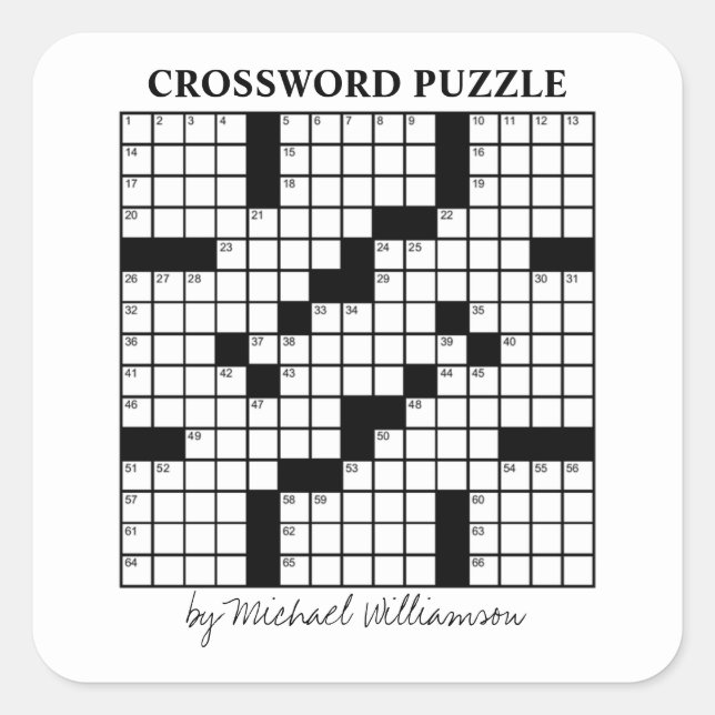 Funny Personalized Black White Crossword Puzzle Square Sticker (Front)