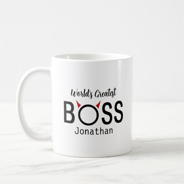 Funny Personalized Boss Horns Coffee Mug (Left)