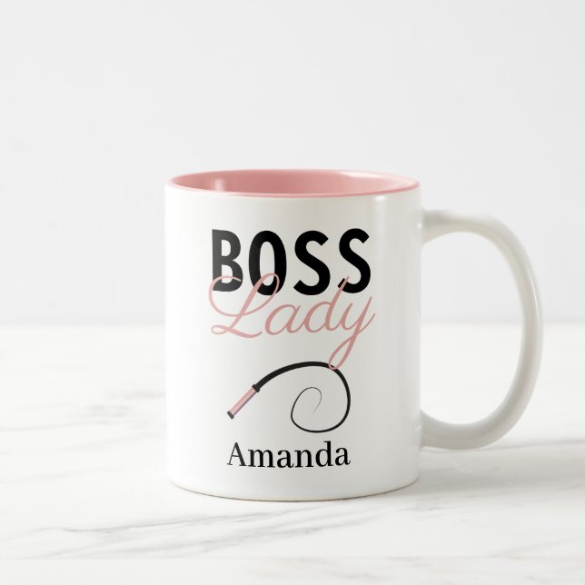 Funny Personalized Boss Lady Whip  Two-Tone Coffee Mug (Right)