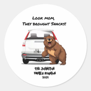 Funny Personalized Camping Bear Family Reunion Classic Round Sticker