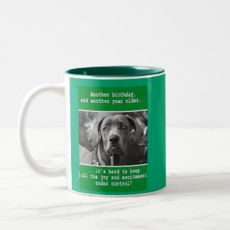 Funny Personalized Dog Photo Birthday    Two-Tone Coffee Mug