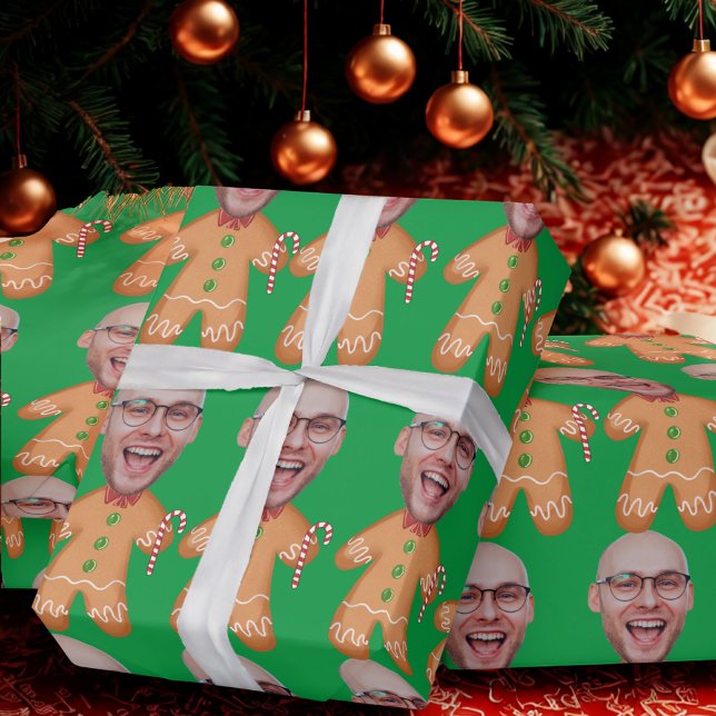 Funny Personalized Face Photo Gingerbread Xmas Wrapping Paper (Creator Uploaded)