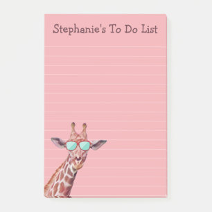 Funny Personalized Giraffe To Do List on Pink Post-it Notes