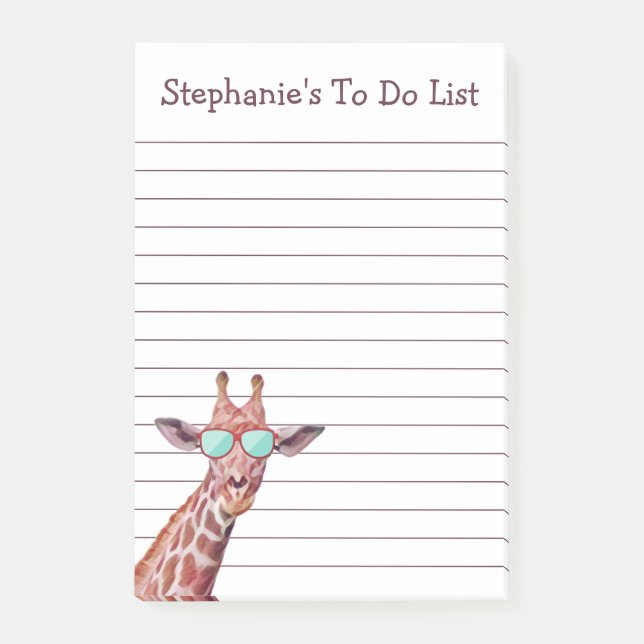 Funny Personalized Giraffe To Do List White Lined Post-it Notes (Front)