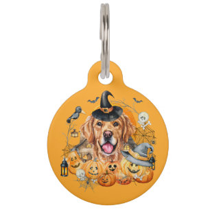 Funny Personalized Golden Retriever Dog Halloween Pet Tag
