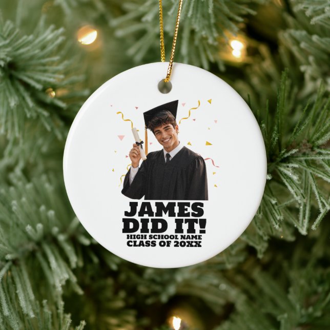 Funny Personalized Graduation Party Custom Photo Ceramic Ornament (Tree)