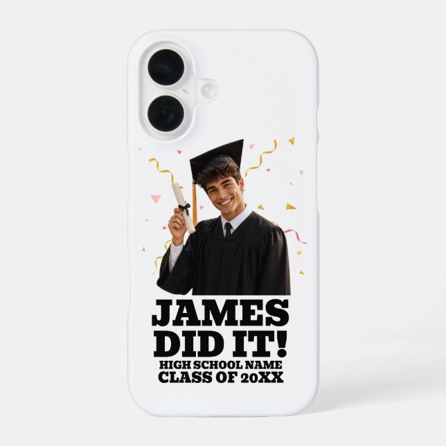 Funny Personalized Graduation Party Custom Photo iPhone 16 Case (Back)