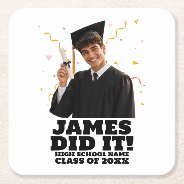 Funny Personalized Graduation Party Custom Photo Square Paper Coaster (Front)