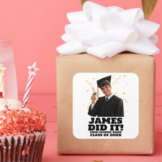 Funny Personalized Graduation Party Custom Photo Square Sticker (Party)