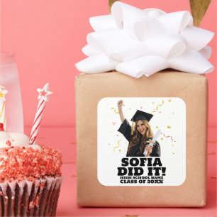 Funny Personalized Graduation Party Custom Photo Square Sticker