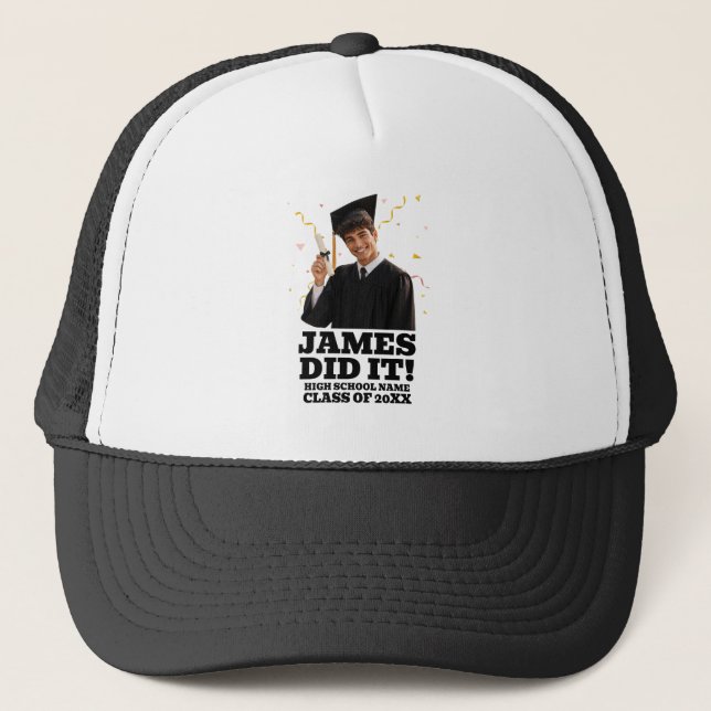 Funny Personalized Graduation Party Custom Photo Trucker Hat (Front)