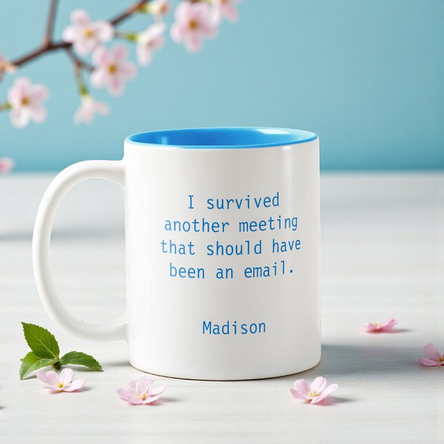 Funny Personalized I Survived Office Meeting Two-Tone Coffee Mug (Creator Uploaded)