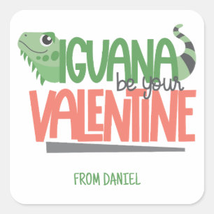 Funny Personalized Iguana Valentine Square Sticker