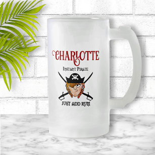Funny Personalized Instant Pirate Girl  Frosted Glass Beer Mug
