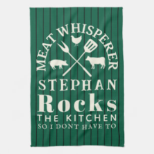 Funny personalized Kitchen Meat Whisperer Green Towel
