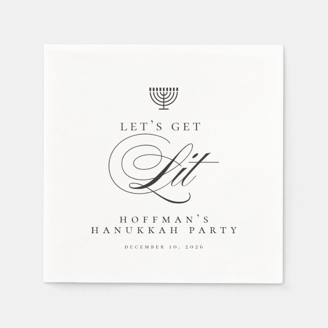 Funny Personalized Lit Hanukkah Party Cocktail Napkin (Front)