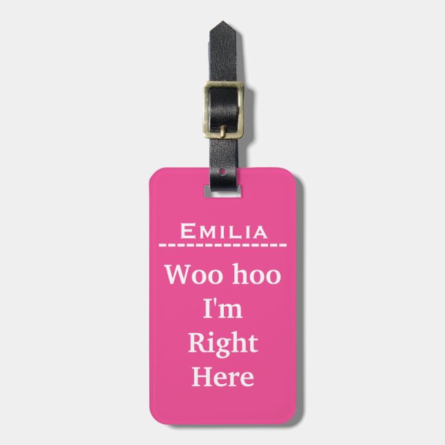 Funny Personalized Luggage Tag | Pink (Front Vertical)