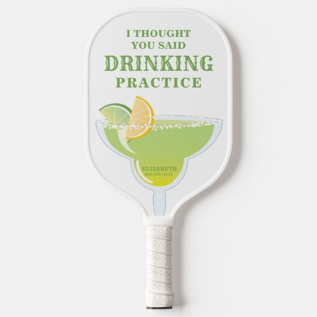 Funny Personalized Margarita Green and White Pickleball Paddle (Front)