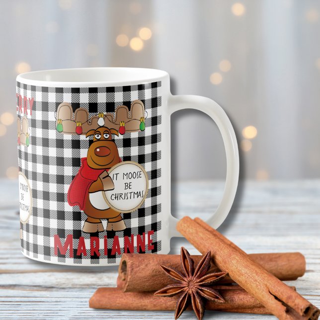 Funny Personalized Moose Make Merry Black Red  Coffee Mug (Creator Uploaded)