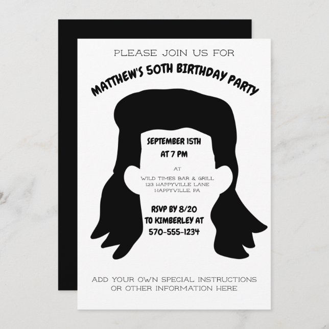 Funny Personalized Mullet Hairstyle Birthday Party Invitation (Front/Back)