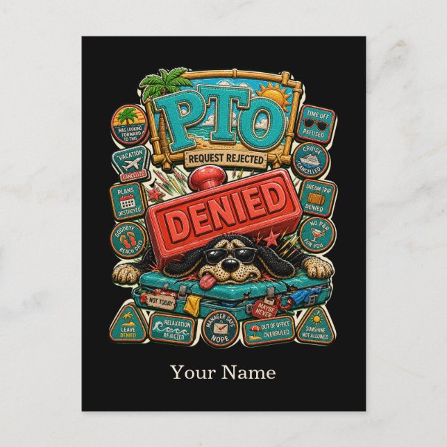 Funny personalized office humour T-shirt featuring Postcard (Front)