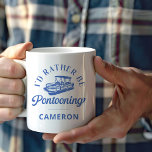 Funny Personalized Pontoon Boat Lover Quote Coffee Mug<br><div class="desc">This personalized 'I'd Rather Be Pontooning' coffee mug is the perfect gift for boating enthusiasts and pontoon lovers. Featuring a sleek, retro-inspired design with a charming pontoon boat graphic, this mug is customizable with a name for a truly unique touch. Made for relaxing mornings on the deck or cozy evenings...</div>