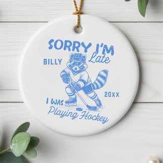 Funny Personalized Raccoon Hockey Player Ornament