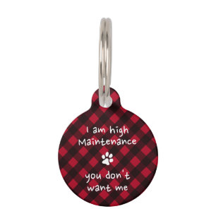 Funny Personalized Red Buffalo Plaid Puppy Dog Pet Tag