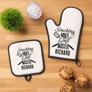 Funny Personalized Smoking Hot Grill Master  Oven Mitt & Pot Holder Set