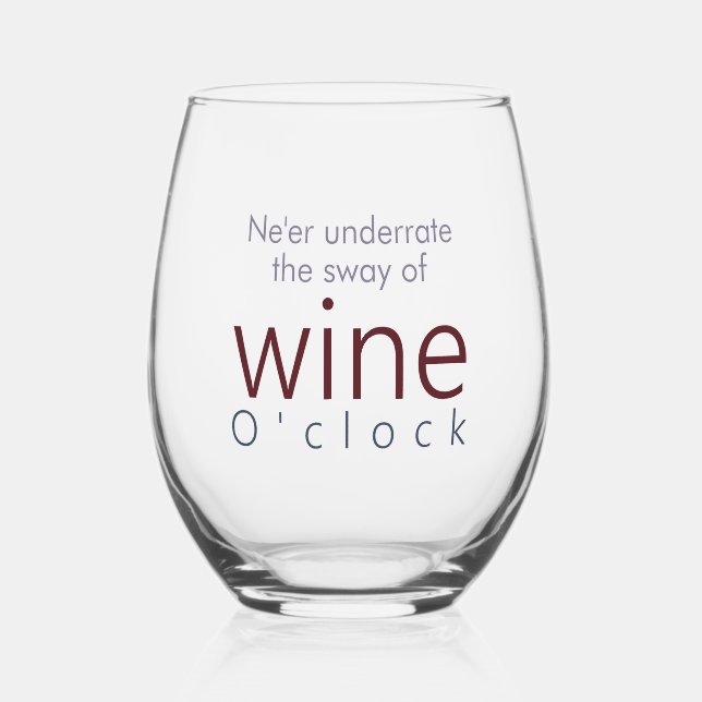 Funny Personalized Wine O'clock Stemless Wine Glass (Front)