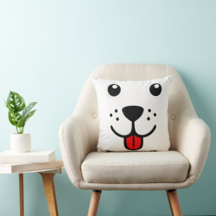 Funny Pet Animal Dog Puppy Happy Emoticon Face Throw Pillow