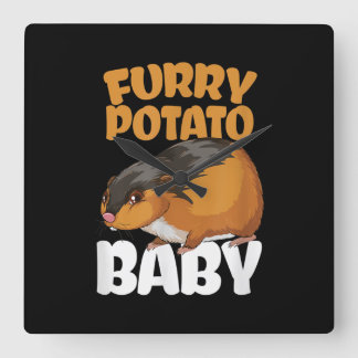 Funny Pet Animal Hamster With Potato Square Wall Clock