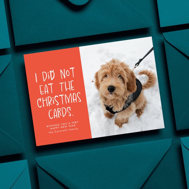 Funny pet coral peach New Year photo Holiday Card (Creator Uploaded)