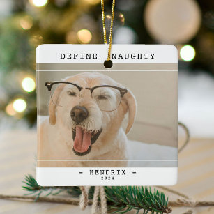 Funny Pet 'Define Naughty' Photo Christmas Ceramic Ornament