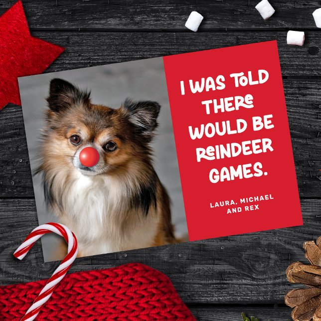 Funny Pet Dog Photo Holiday Card Reindeer Games (Creator Uploaded)