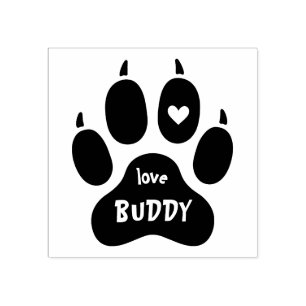 Funny Pet Dog's Name Paw Print Heart & Signature Rubber Stamp