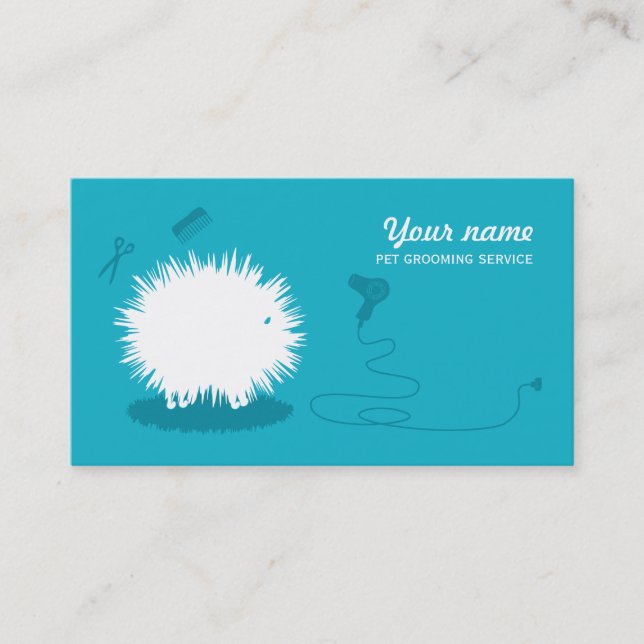 Funny pet grooming Business Card Blue (Front)