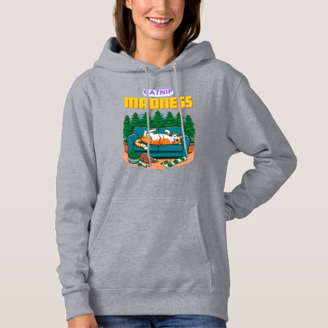Funny pet illustration, funny cat: Catnip madness Hoodie (Front)