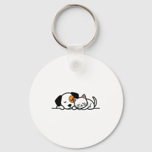 Funny Pet Lover - Cute Cat And Dog Sleeping Togeth Keychain